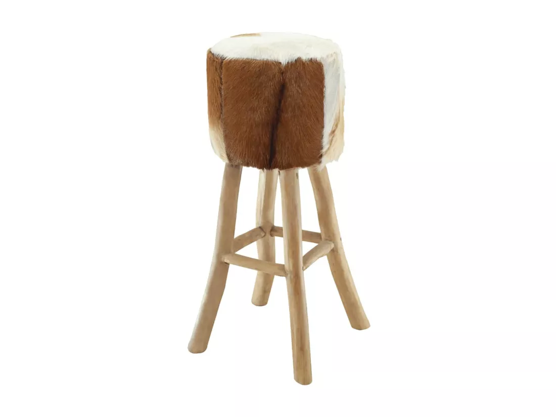 Tabouret de bar Cuir véritable et bois de teck solide