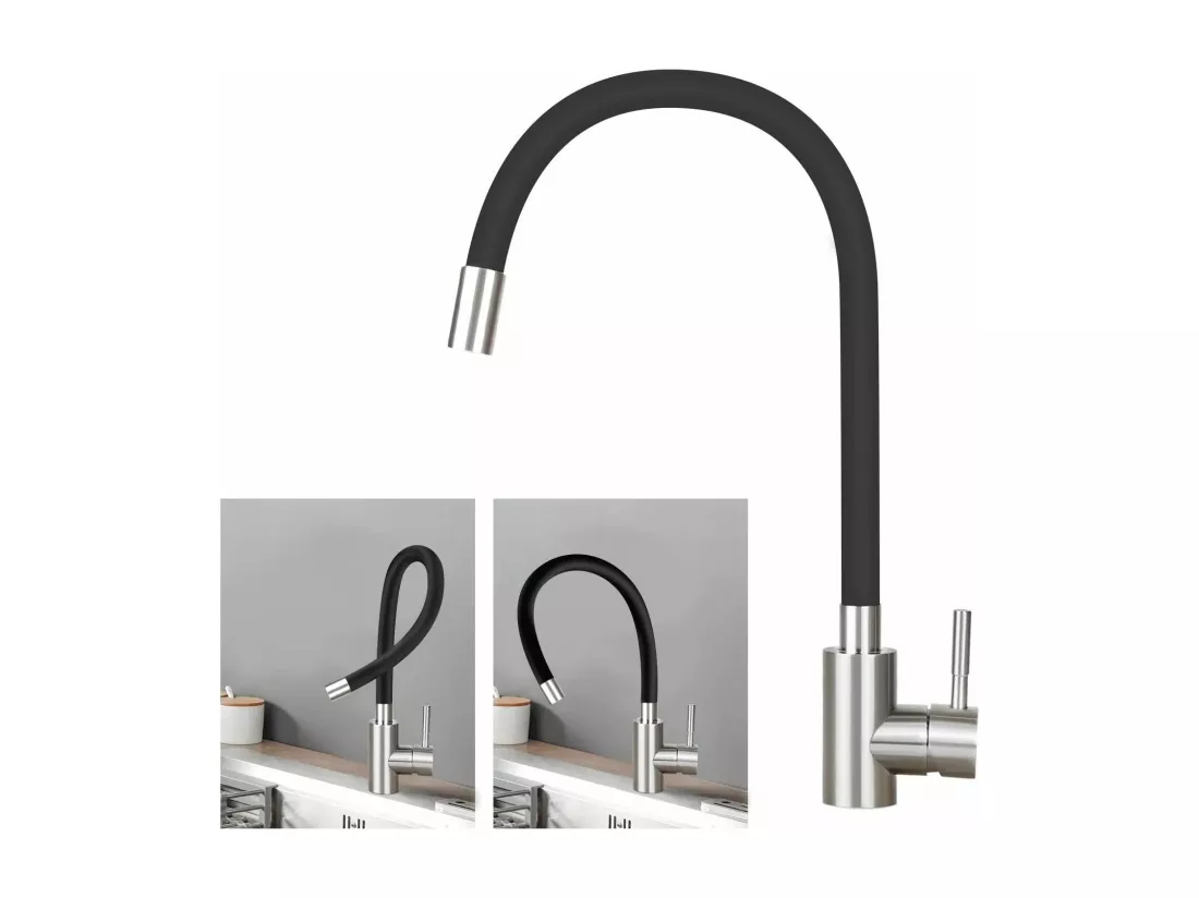 NETTLIFE Robinet de Cuisine avec Poignée Unique Noir Mitigeur en Acier Inoxydable à Rotation à 360°, Flexible et Pivotant pour Évier de Cuisine