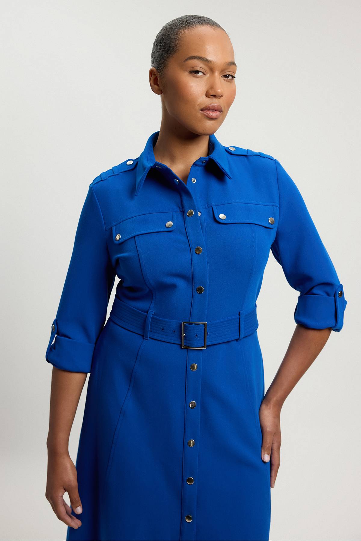 KarenMillen Robe Chemise Midi Cintrée Avec Ceinture Grande Taille