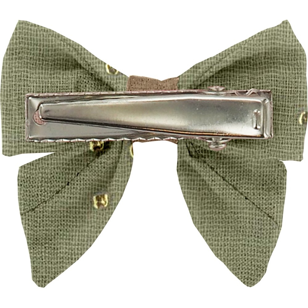 Barrette Mini Noeud Papillon Gaze Pois Or Vert Amande