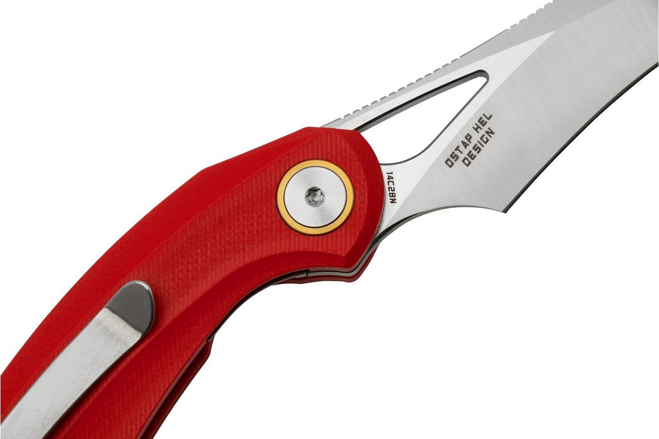 Bestech Bihai Stonewashed Satin, Red G10 BG53C-1 zakmes, Ostap Hel design