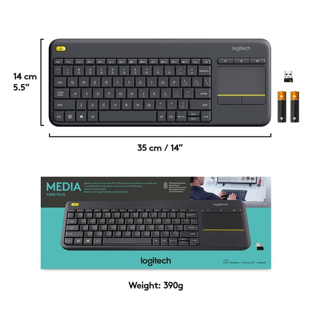 Logitech Wireless Touch tastatur K400 Plus (sort)