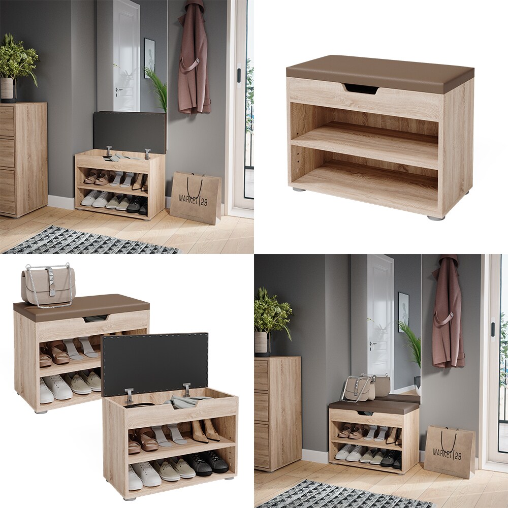 VICCO Schuhbank Schuhschrank Schuhablage Sitzbank Klappdeckel 6 Paar Sonoma