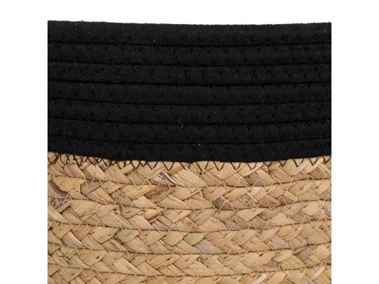 Panier en fibre naturelle et coton noir d30x17/25h