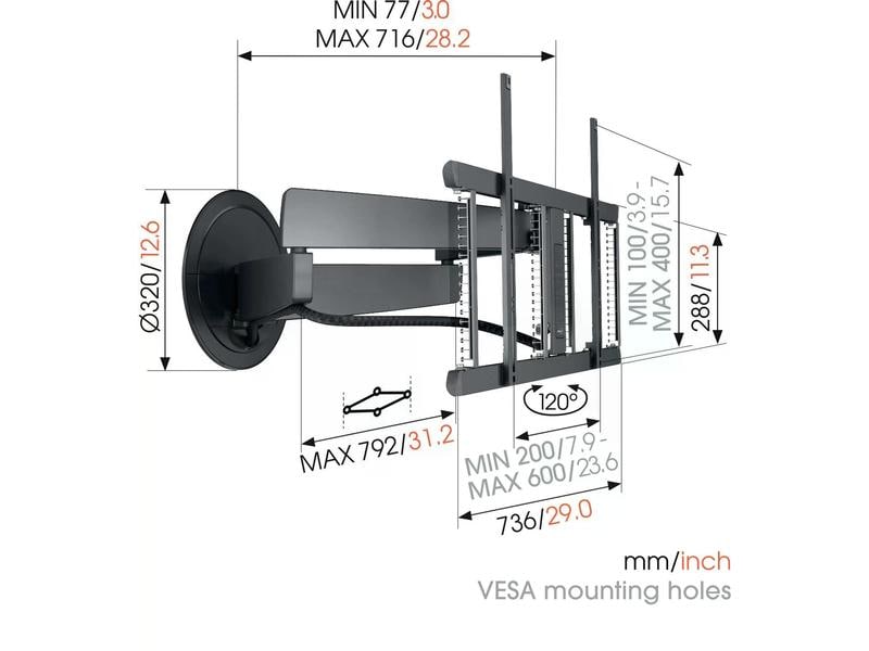 Vogel's Wandhalterung TVM 7675 Schwarz Elektrische TV-Halterung