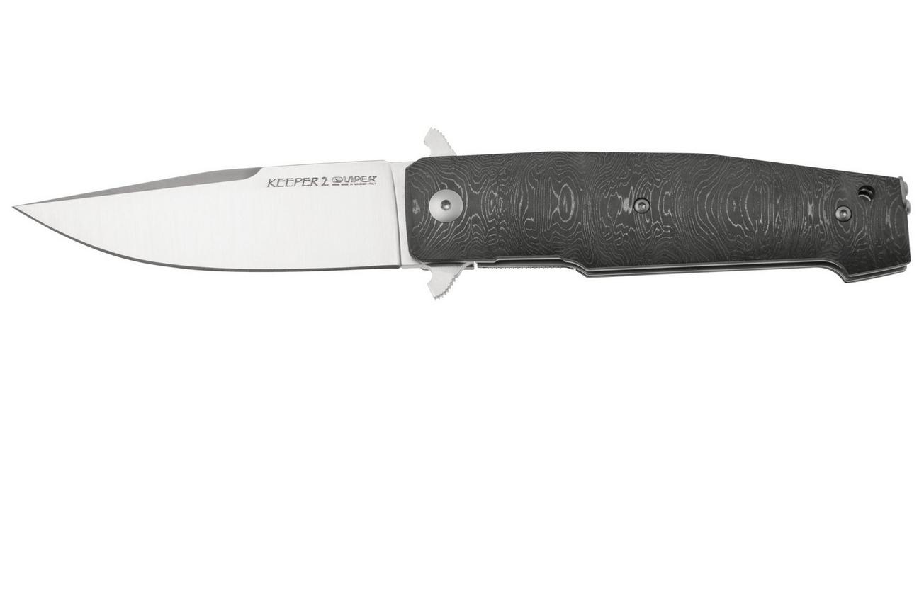 Viper Keeper 2 V6000FCLD Satin Elmax, Stainless Steel Damask Carbon Fiber, zakmes