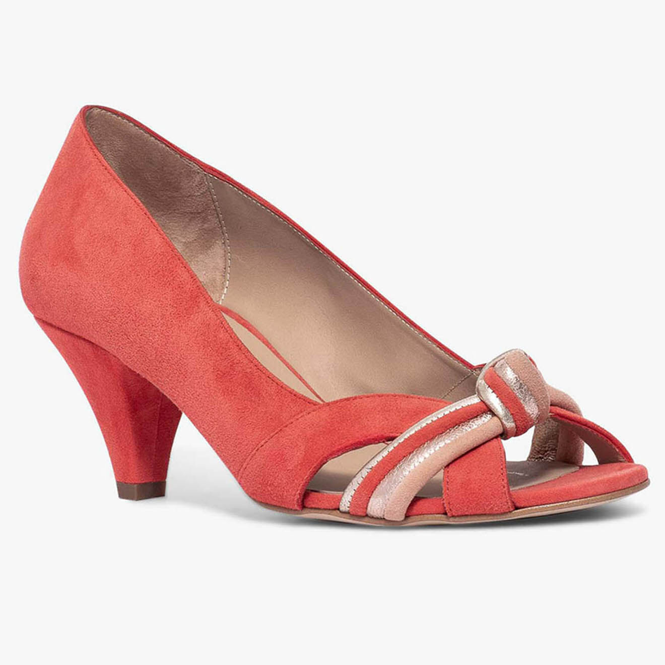 Bocage Escarpins en Velours de Cuir Didier rouge orangé - Talon 6 cm