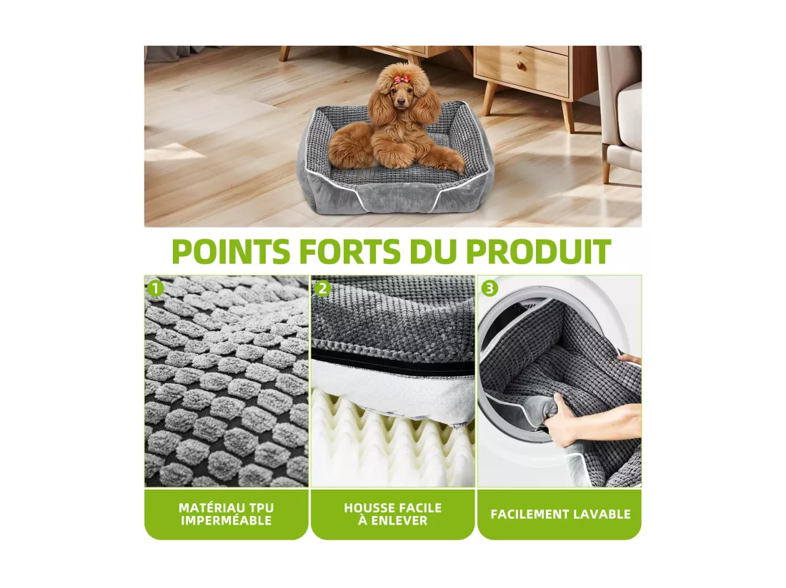 YITAHOME Panier - Moyen Chien - Gris - Dehoussable - Orthopédique - lit Chien - Matelas Lavable - 64x53cm