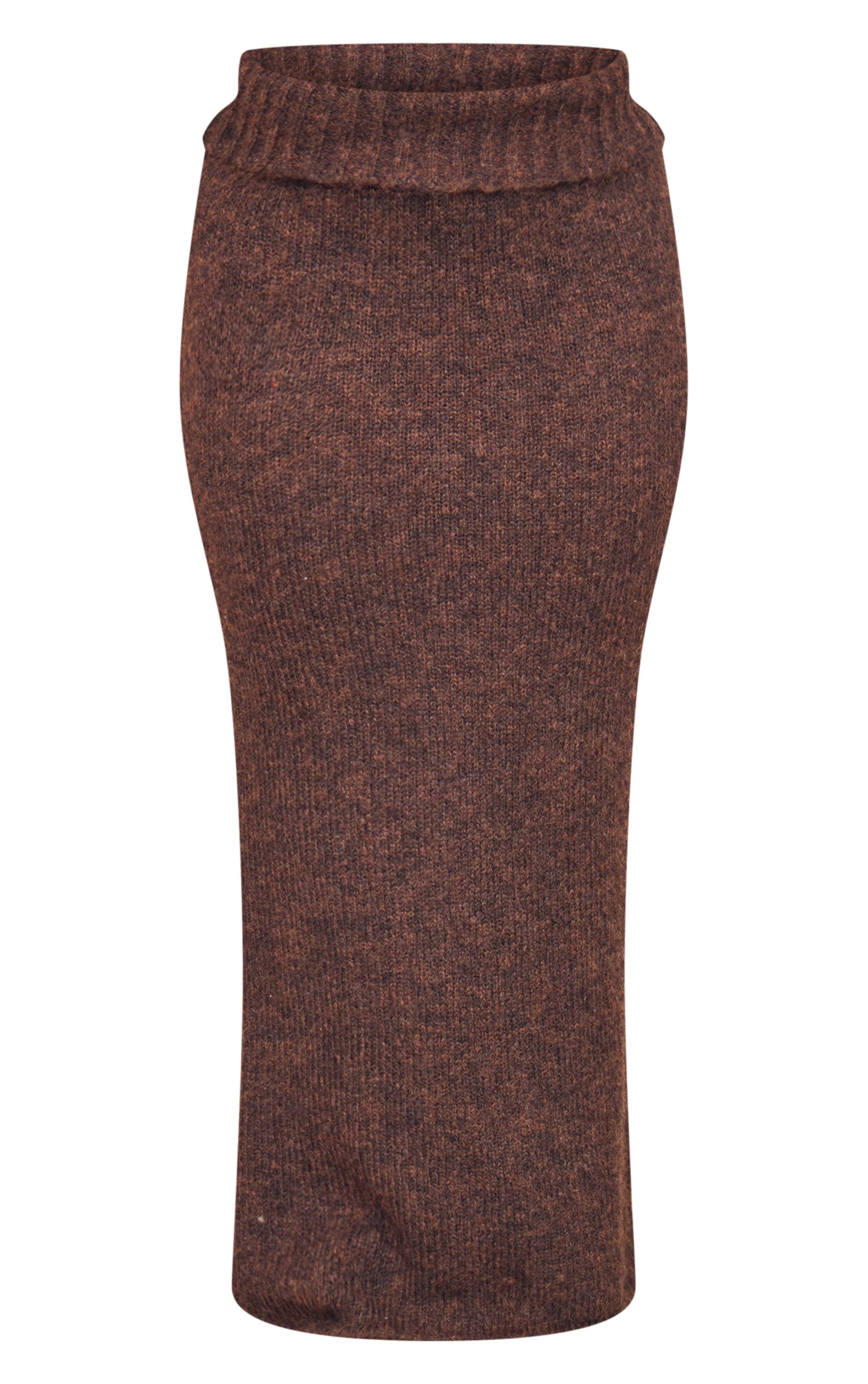 Chocolat Jupe Maxi En Maille Chinée Grande Taille Avec Taille Repliée