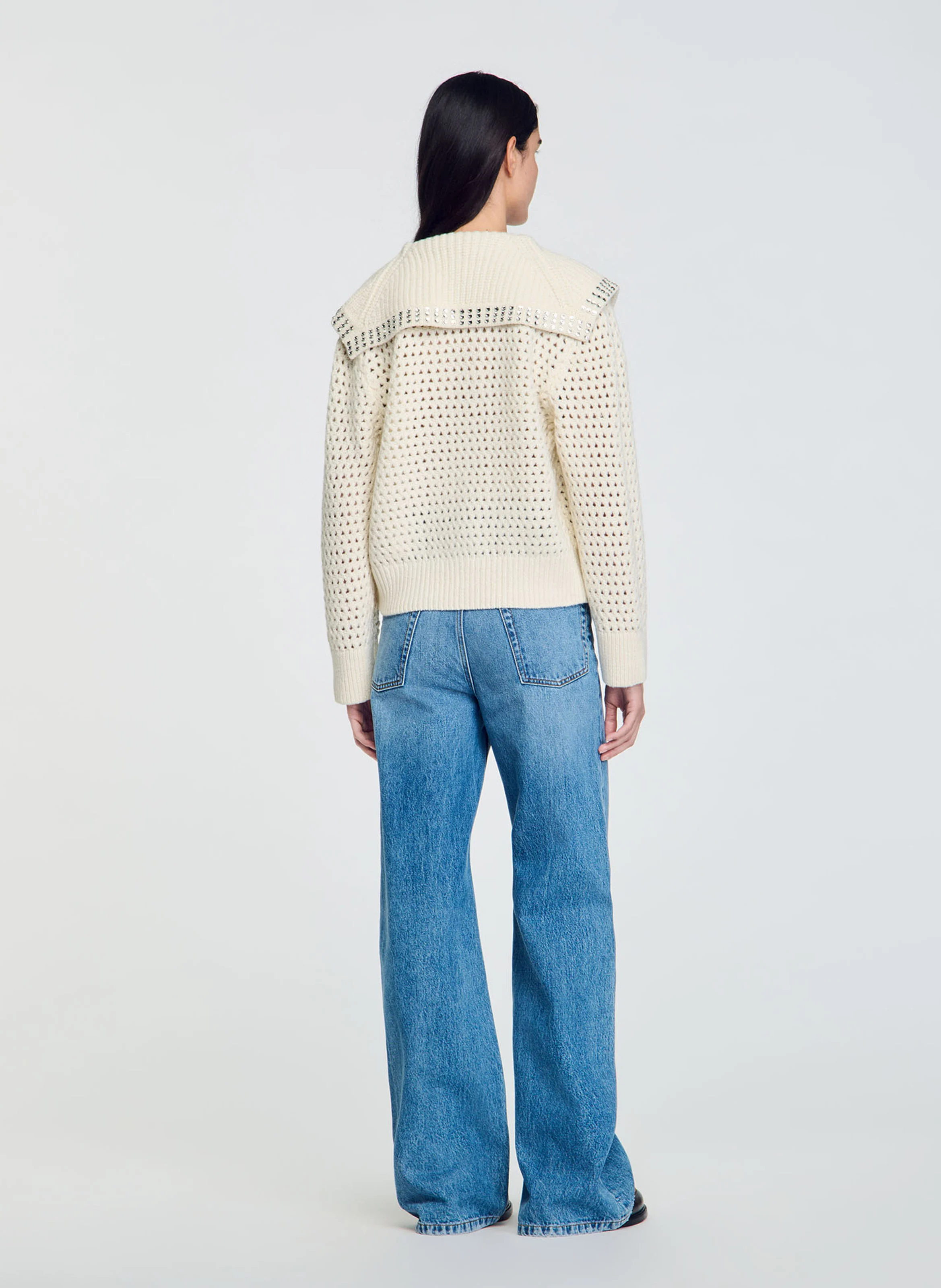 Pull en laine à col vareuse | Blanc