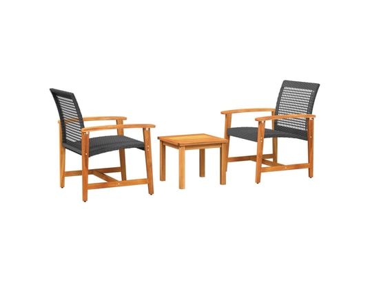 VIDAXL - Salon extérieur Ensemble de bistro 3 pcs noir résine tressée et bois d'acaci...