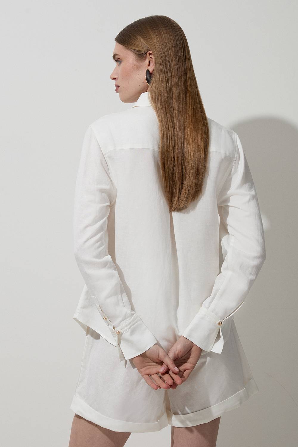 KarenMillen Chemise à manches longues tissée en lin et viscose