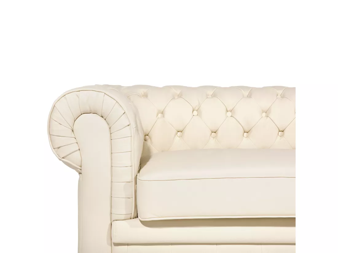 Canapé 3 places en cuir beige crème CHESTERFIELD