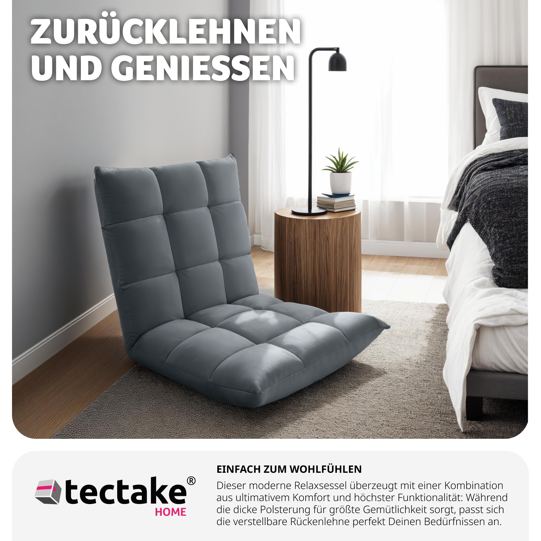 tectake® Relaxsessel , 2 in 1 als Sessel oder Liege, gepolstert, mit Samtbezug, stabiles Stahlgestell, 108 x 57 x 13,5 cm