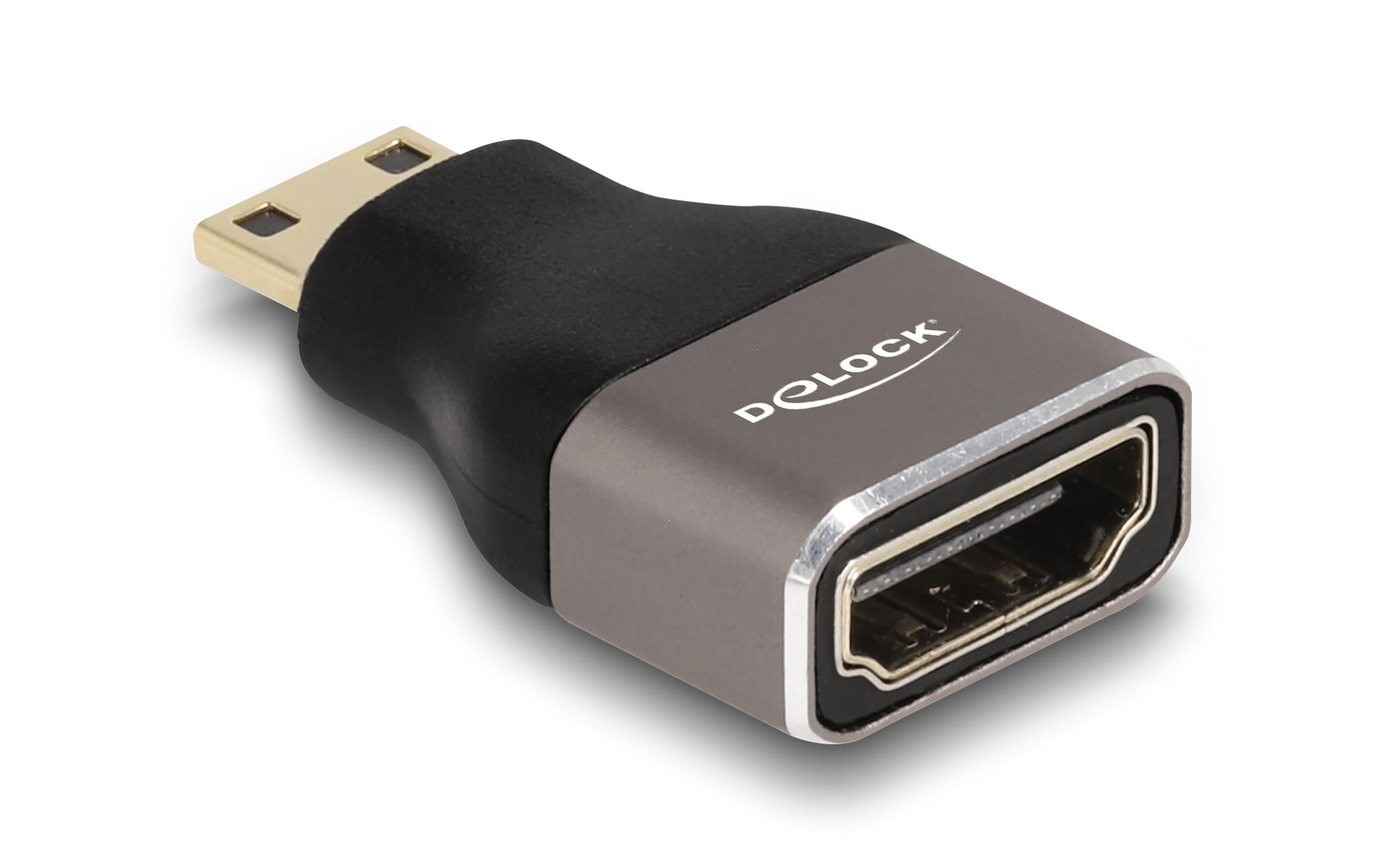 Adapter 8K 60 Hz HDMI - Mini-HDMI (HDMI-C)Delock HDMI Adapter Mini-C Stecker zu A Buchse 8K 60 Hz grau Metall