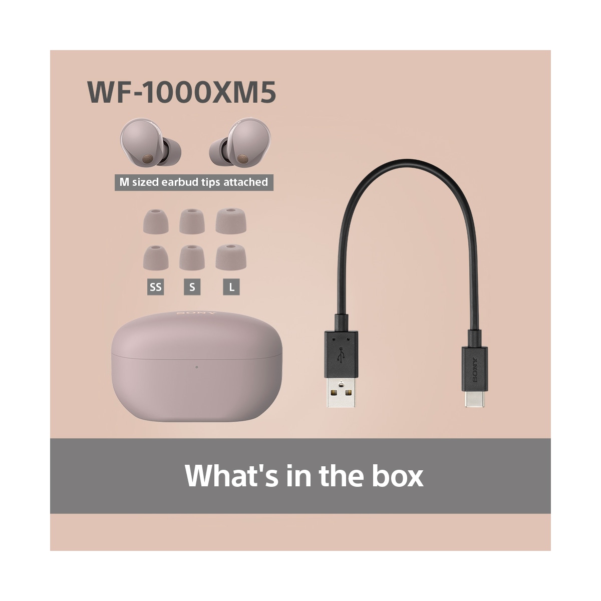 Sony WF1000XM5P helt trådløse in-ear hodetelefoner (smoky pink)