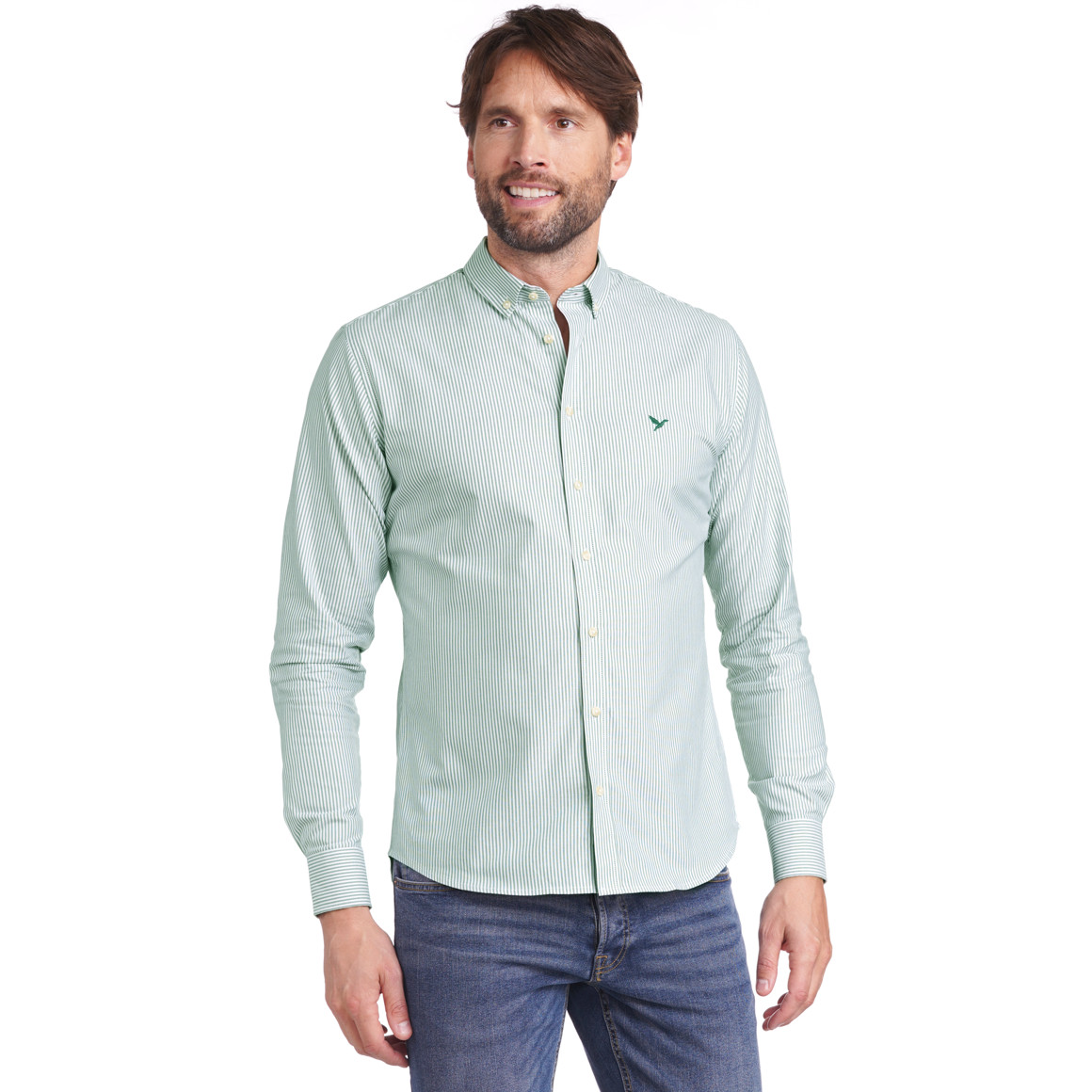 Jonas Nielsen Herren Hemd mit Button-down-Kragen dunkelgrün / weiss