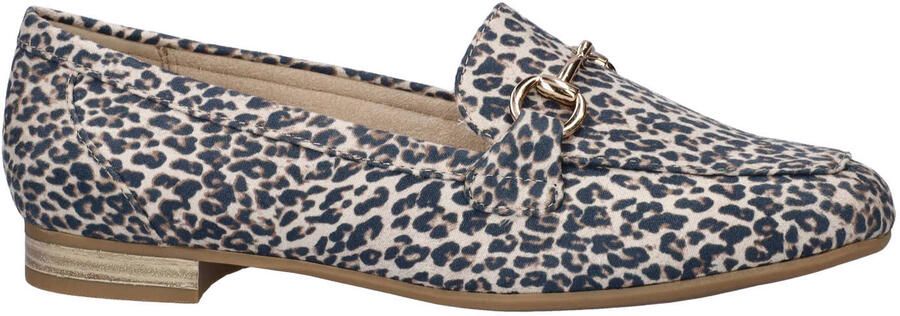 Marco Tozzi suède loafers met panterprint met siergesp zwart beige