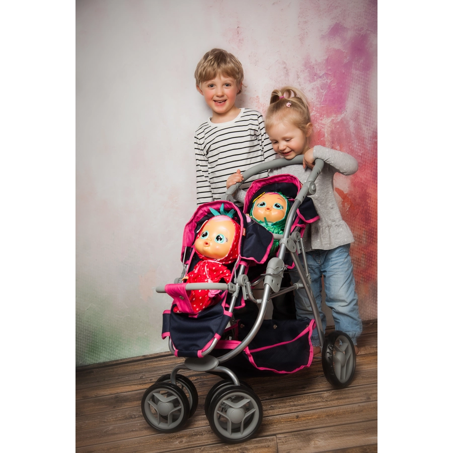 knorr toys® Zwillingspuppenwagen Milo - flying hearts blue pink blau