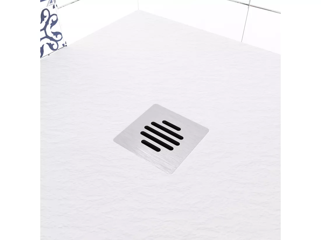 Aica receveur de douche carré Blanc 90x90x3cm，Extra plat antidérapant,Receveur extra-plat à poser ou à encastrer avec une grille en inox