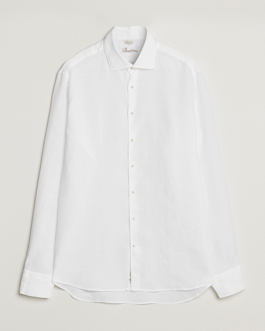 Stenströms Fitted Body Cut Away Linen Shirt White