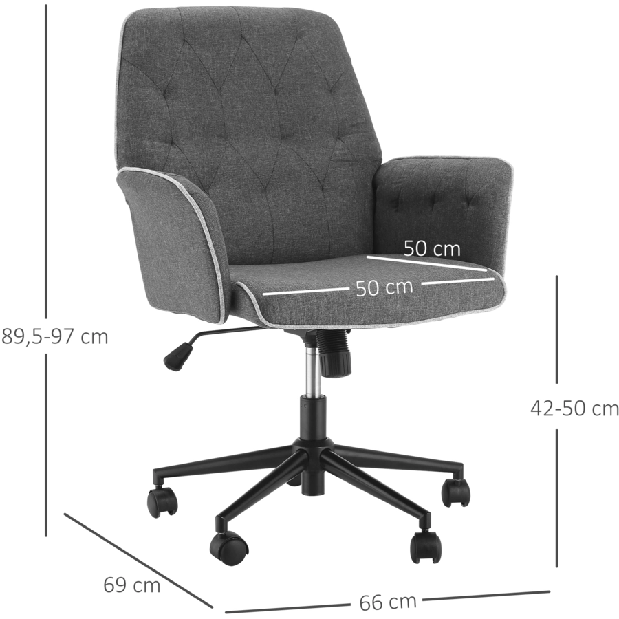 HOMCOM Bürostuhl mit Wippfunktion, aus Webstoff und Polyester, gemütlich dunkelgrau