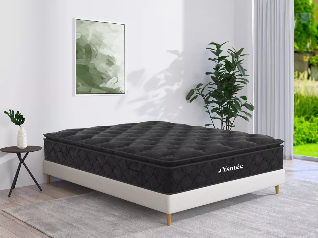 Matelas 140 x 190 cm ressorts ensachés surmatelas intégré ép.28cm - BLACK DREAM de YSMÉE