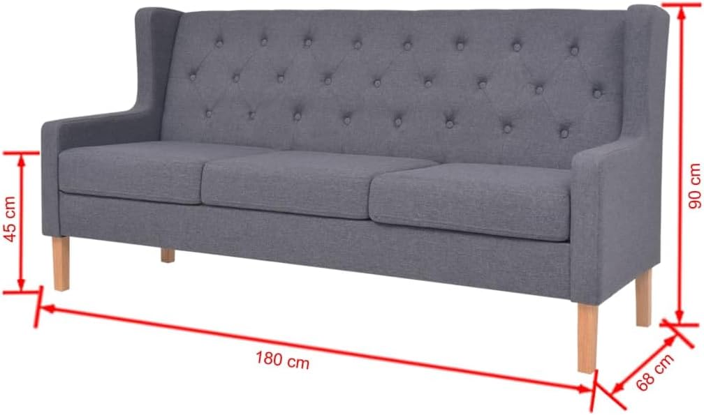 vidaXL Sofa 3-Sitzer Dreisitzer Stoffsofa Polstersofa Loungesofa Couch Polstermöbel Wohnzimmersofa Designsofa Stoff Grau Holzgestell