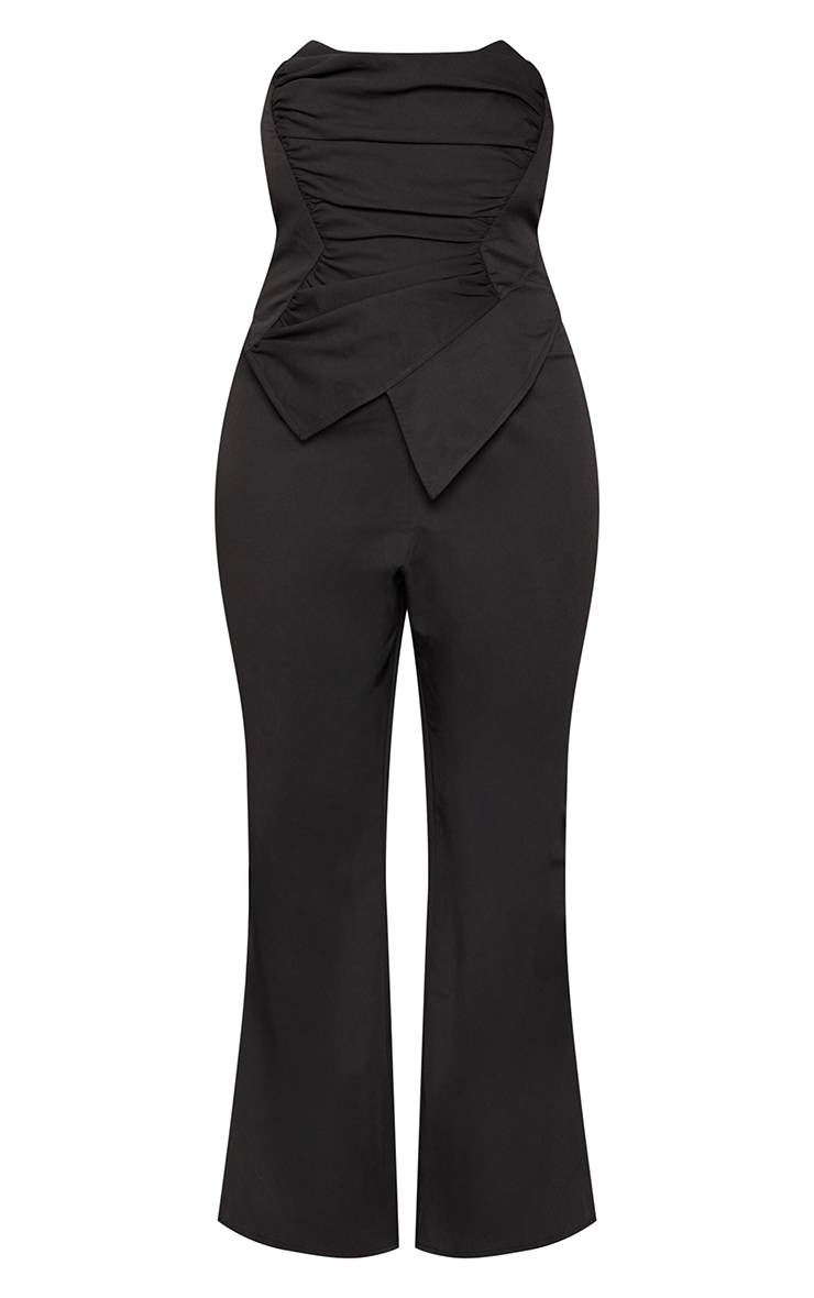 Noir Combinaison Bandeau Corset Froncé À Pointe Plus