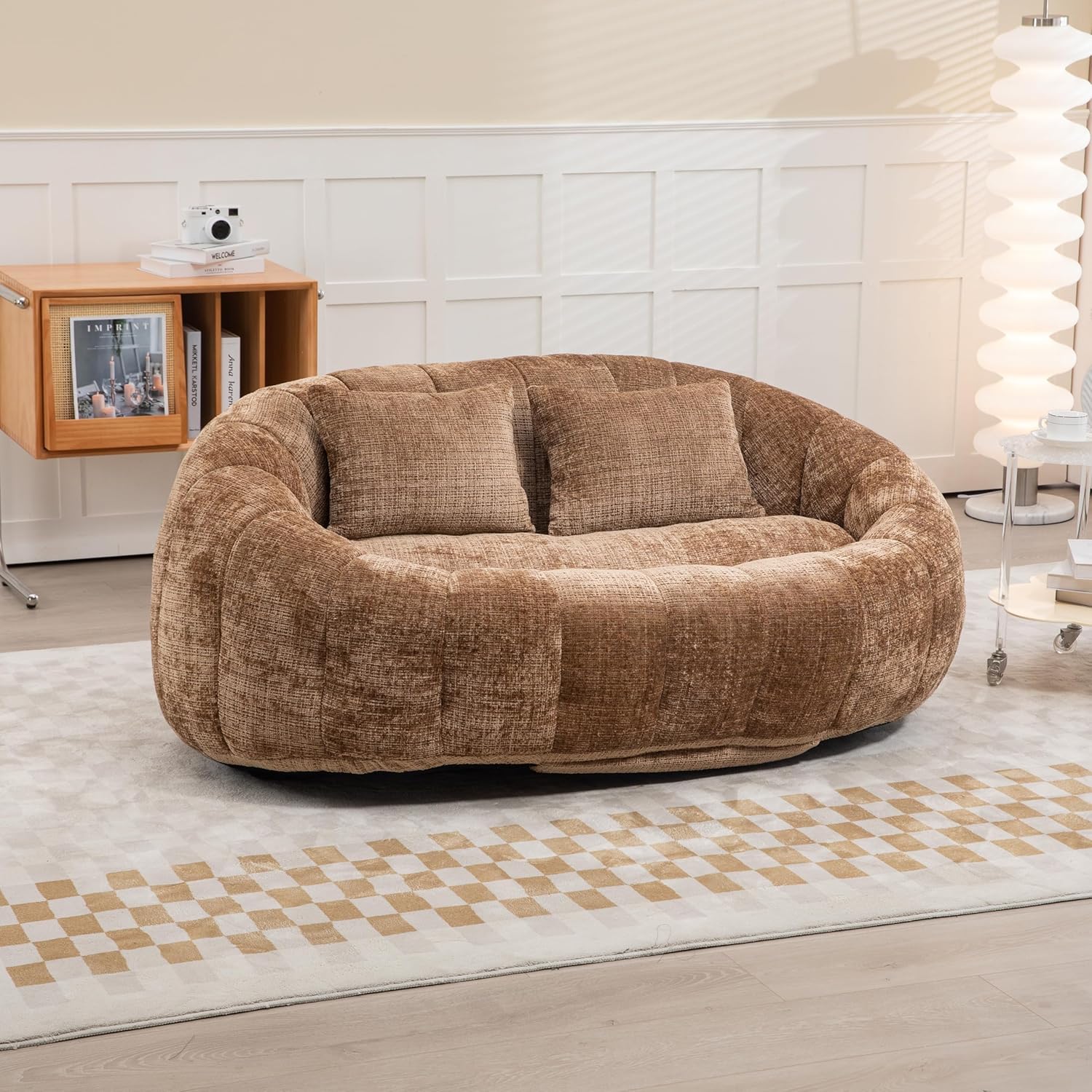 okwish Schlafsofa Sitzsack mit 2 Kissen, Relaxsessel mit Dicke Polsterung, Ecksofa, Extrabreit Lazy Sofa für Erwachsene & Kinder, Chenille-Stoff, Kaffee
