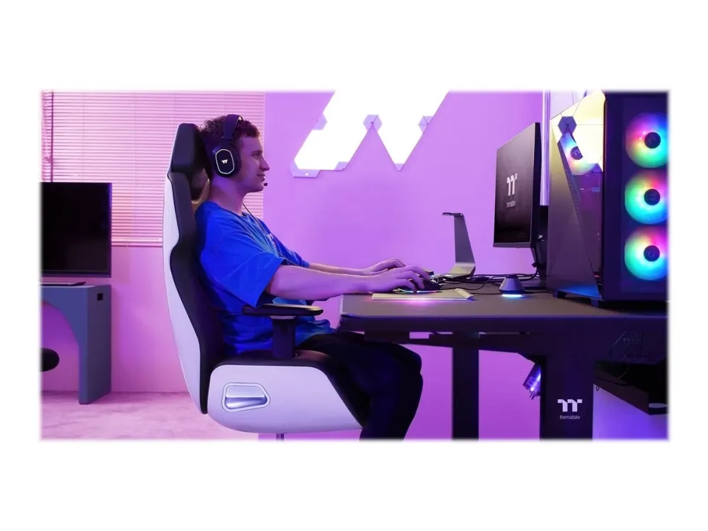Thermaltake ARGENT E700 - Stol - ergonomisk - høj ryg - armstøtter - T-formet - vippe - drejeled - aluminiumlegering, perforeret læder, højdensistets støbt skum - sort, Glacier White