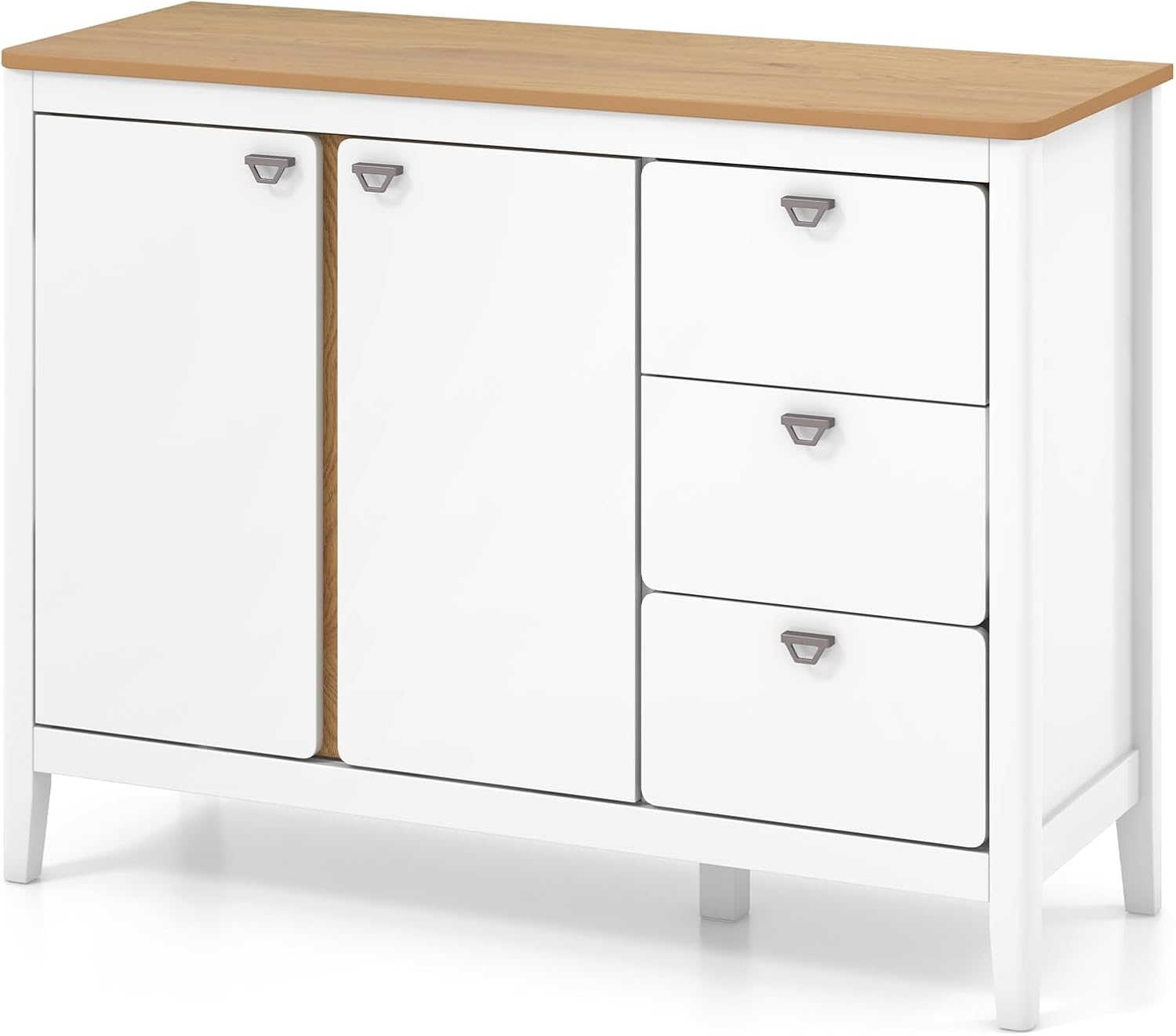 COSTWAY Küchenschrank mit 2 Türen & 3 Schubladen, Sideboard aus Holz, Buffetschrank freistehend mit verstellbaren Regalen, Aufbewahrungsschrank für Wohnzimmer, Esszimmer, 106 x 40 x 80 cm, Weiß