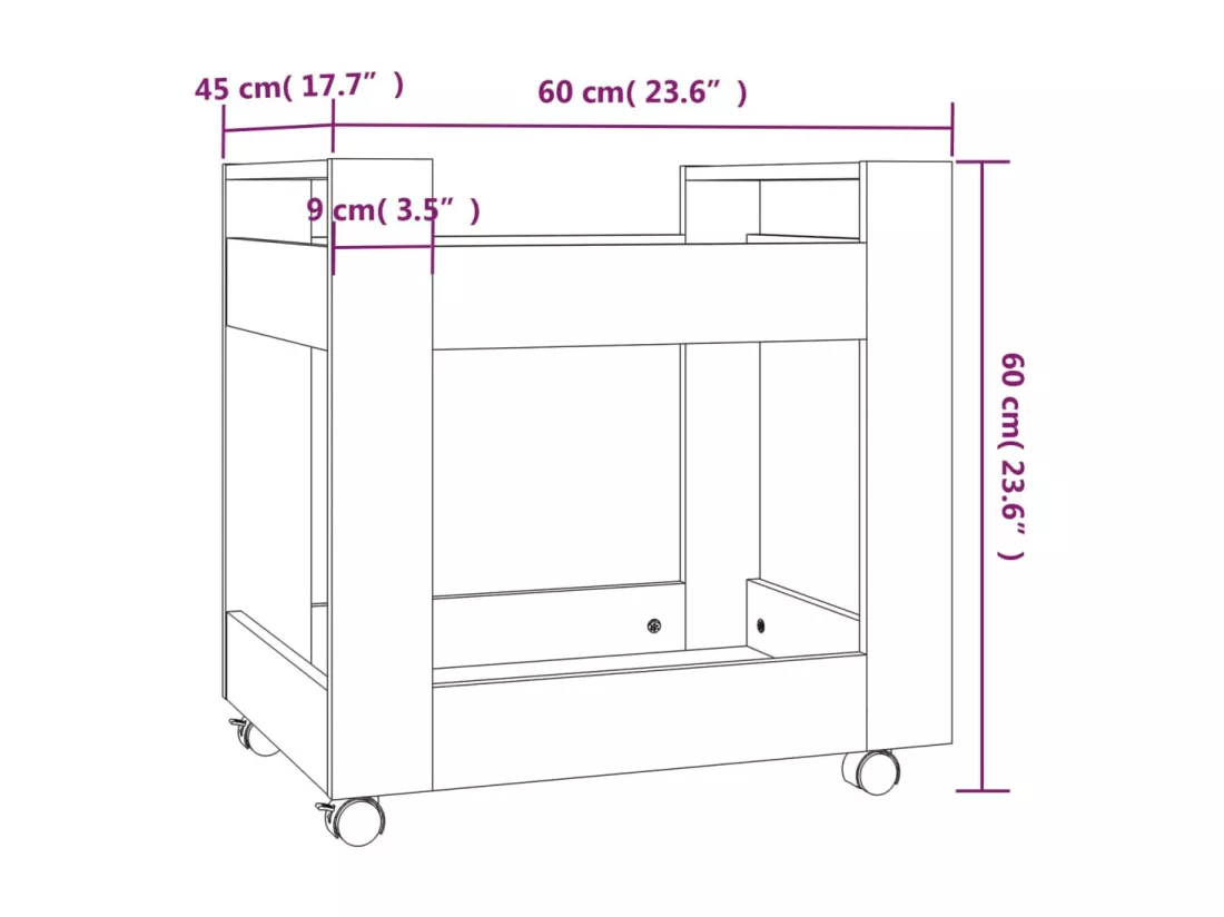 Chariot de bureau Chêne fumé 60x45x60 cm Bois d'ingénierie