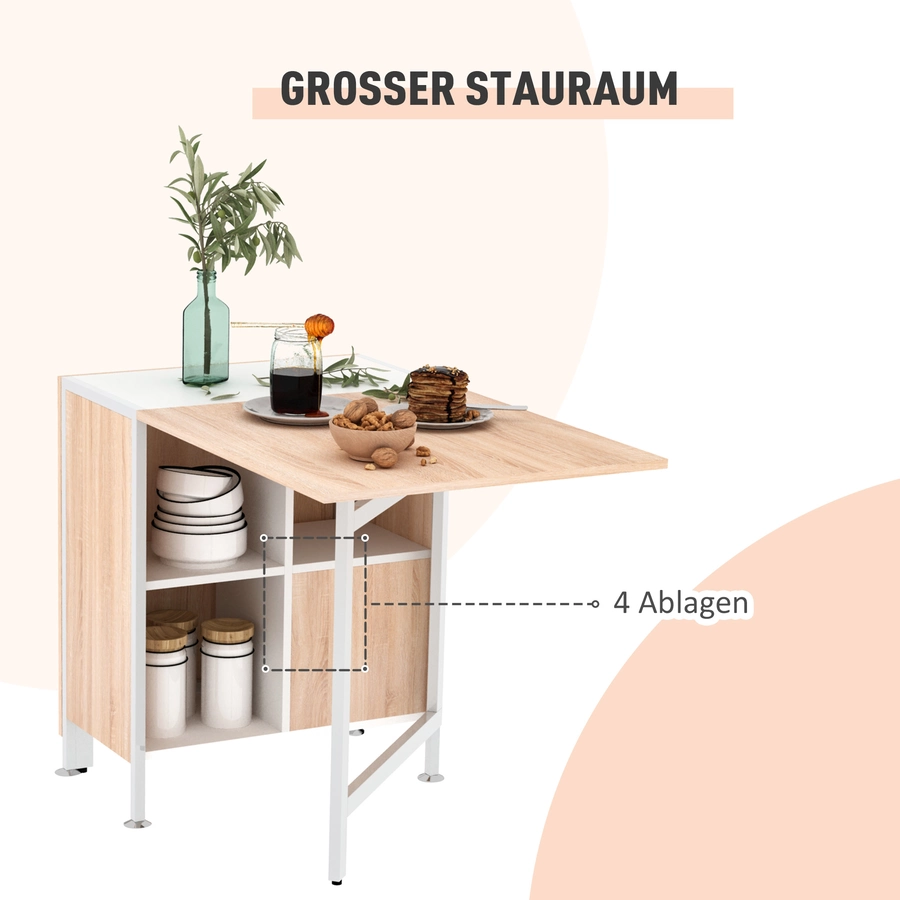 HOMCOM Klapptisch mit Stauraum natur, weiß