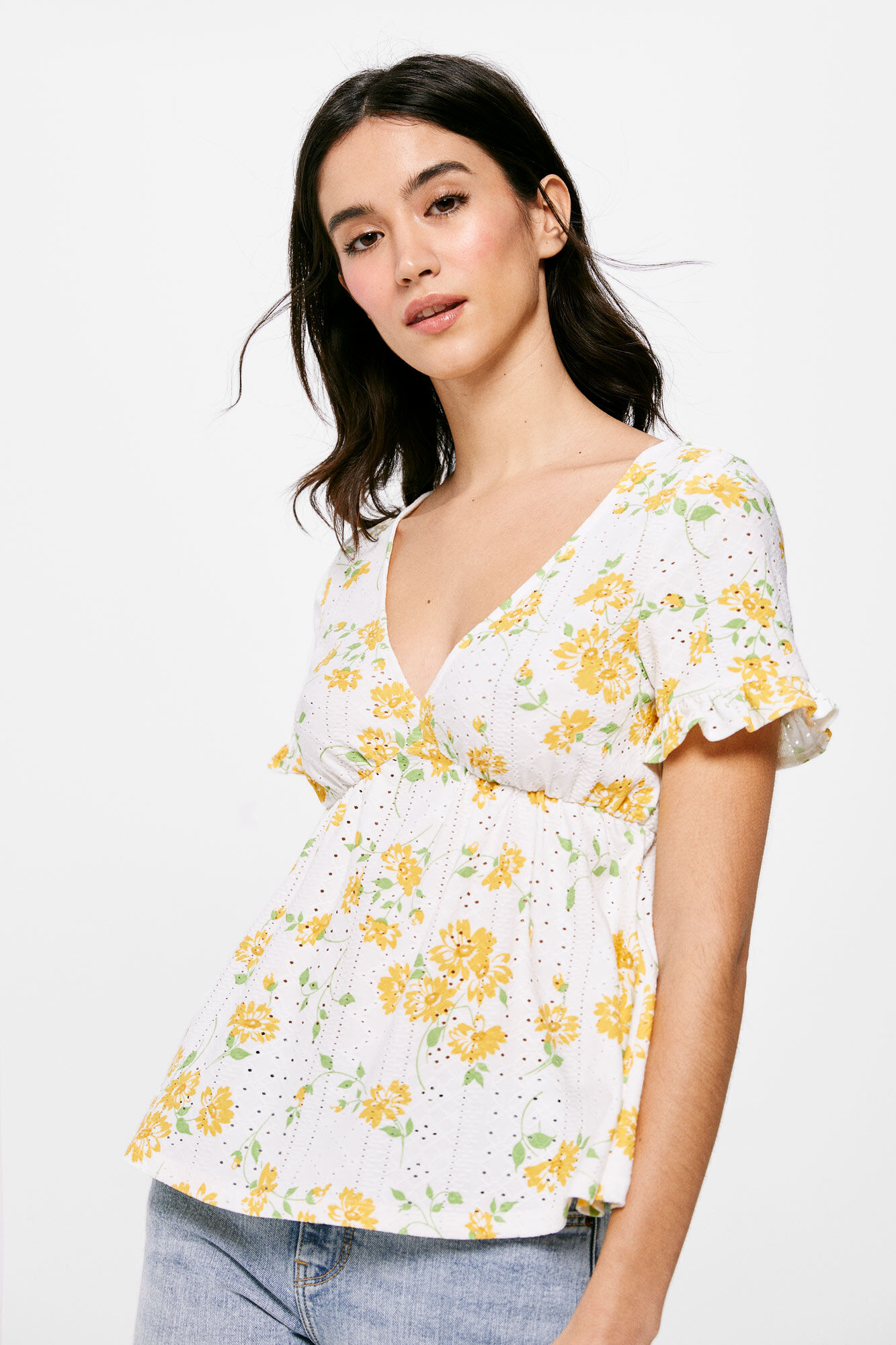 Blusa peplum perfurada - estampa laranja