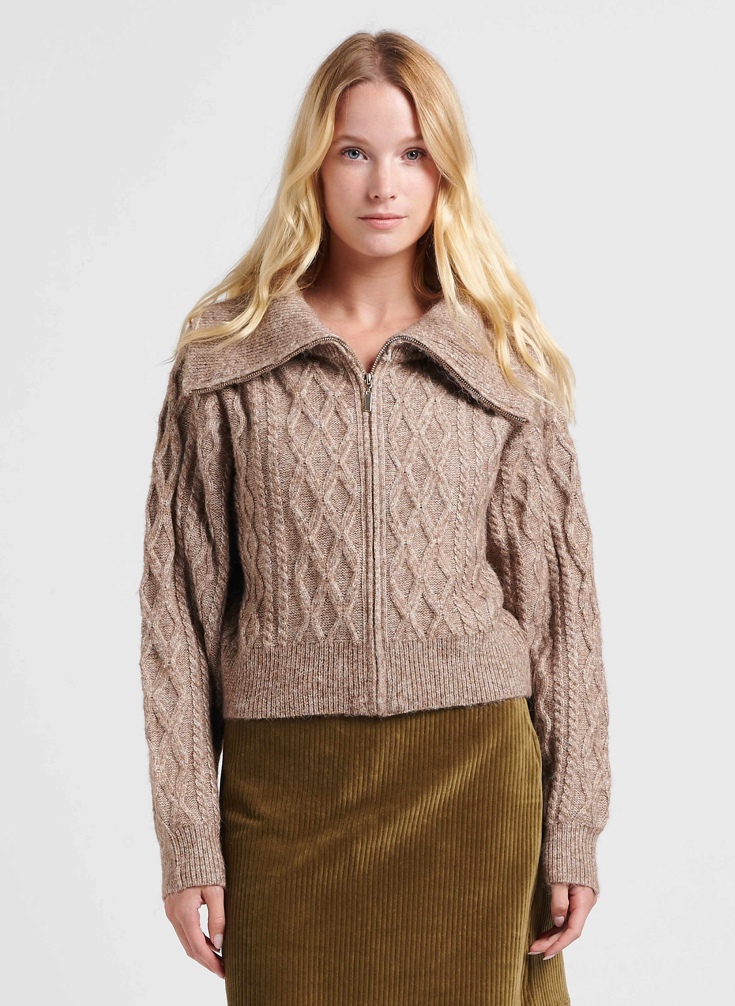SOLANGE - Gilet court col camionneur| Marron