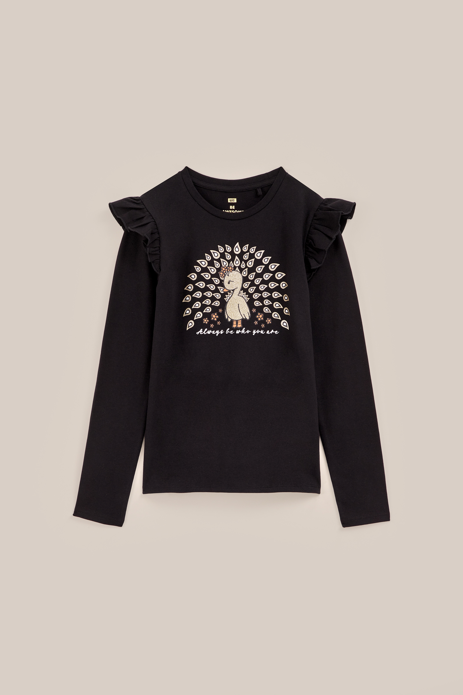 Meisjes T-shirt met opdruk WE Fashion Zwart