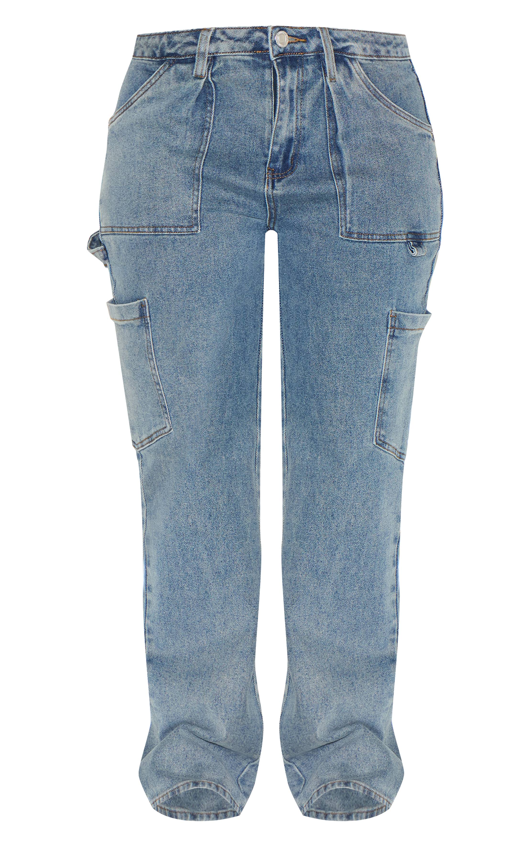 Délavage Vintage Jean Cargo Taille Haute Coupe Large Sculptant