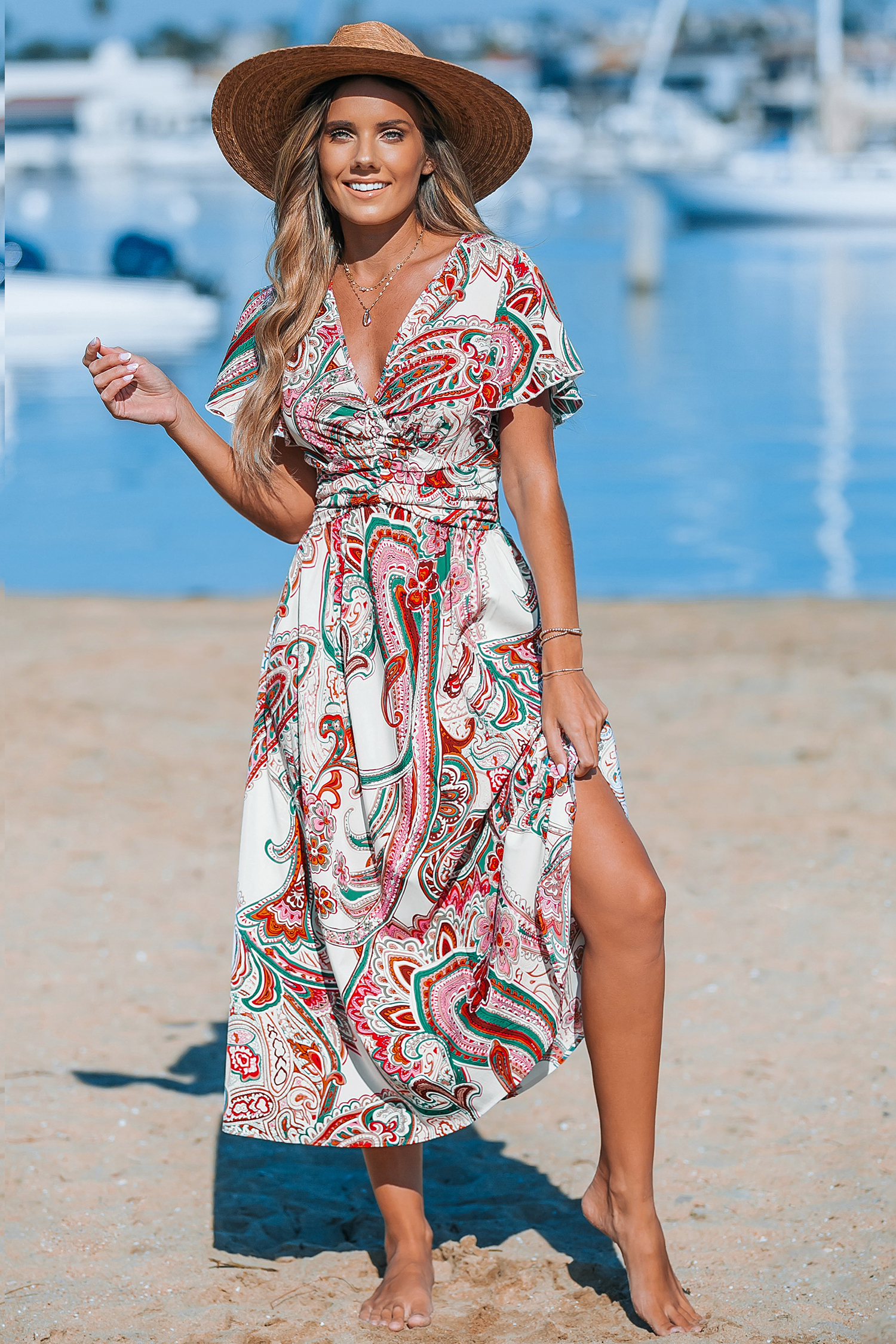 Robe maxi plissée paisley