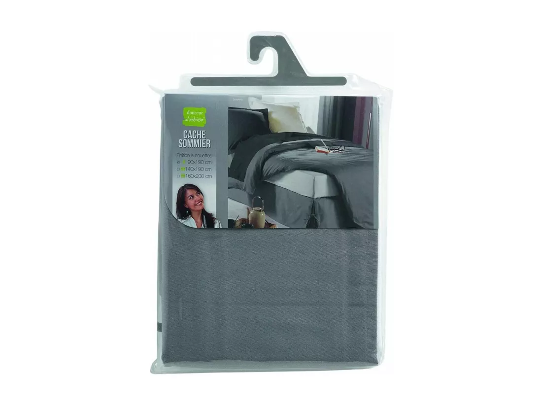 Cache-sommier avec nouettes - 90 x 190 cm - Sommina - Gris