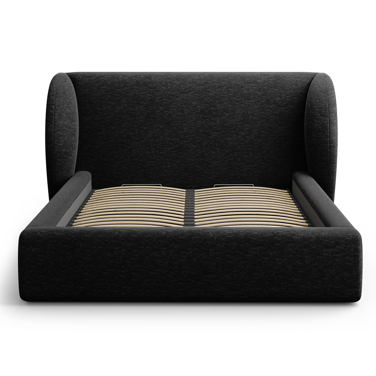 Micadoni Lit Coffre Chenille avec Tête de Lit Miley noir - 230x187x100 cm