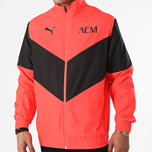 Veste Zippée AC Milan Prematch 764445 Orange Fluo Noir