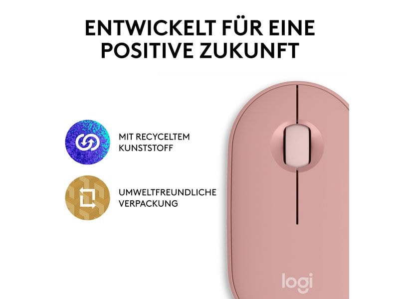 Logitech Pebble 2 M350s Schlanke Bluetooth-Maus mit geräuscharmen Tasten