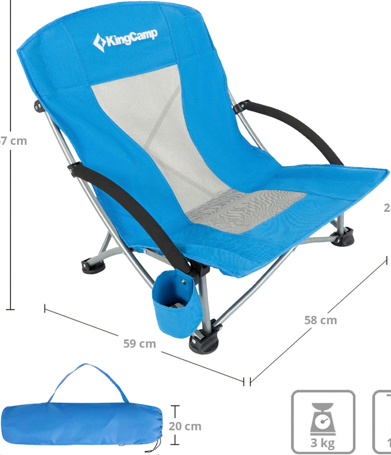 KingCamp Beach Chair bequemer Faltstuhl mit Liegestuhl-Komfort royal blue