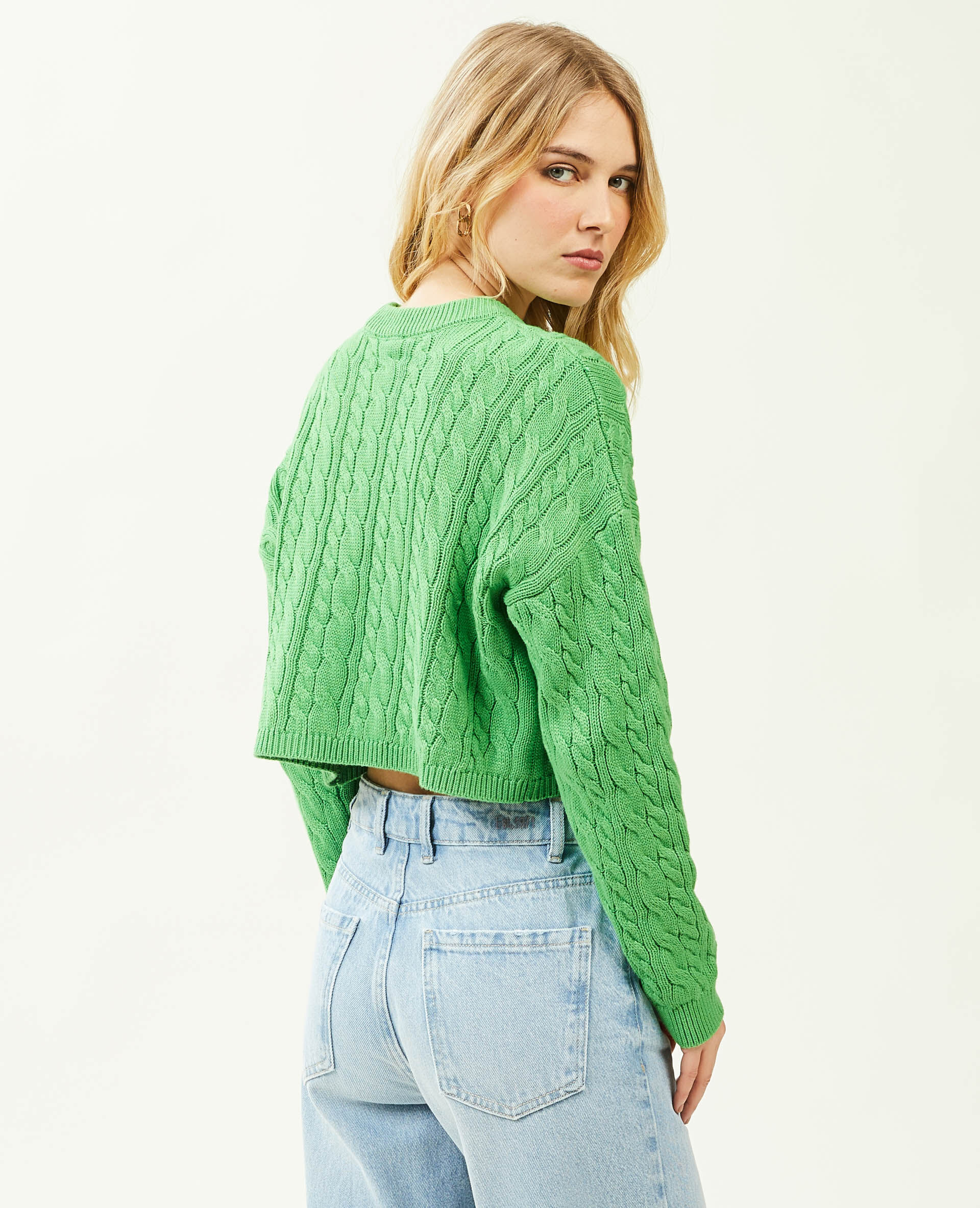 Pull court en maille torsadée - Vert