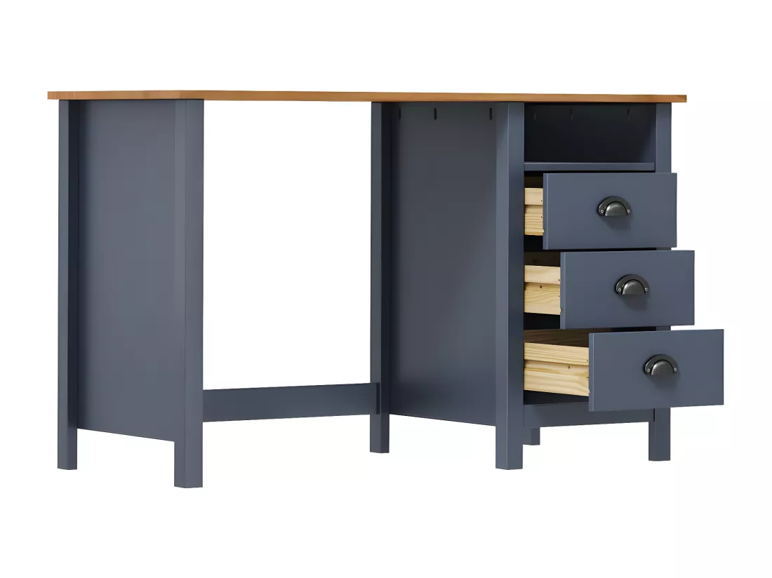 Bureau Hill avec 3 tiroirs Gris 120x50x74 cm Pin solide