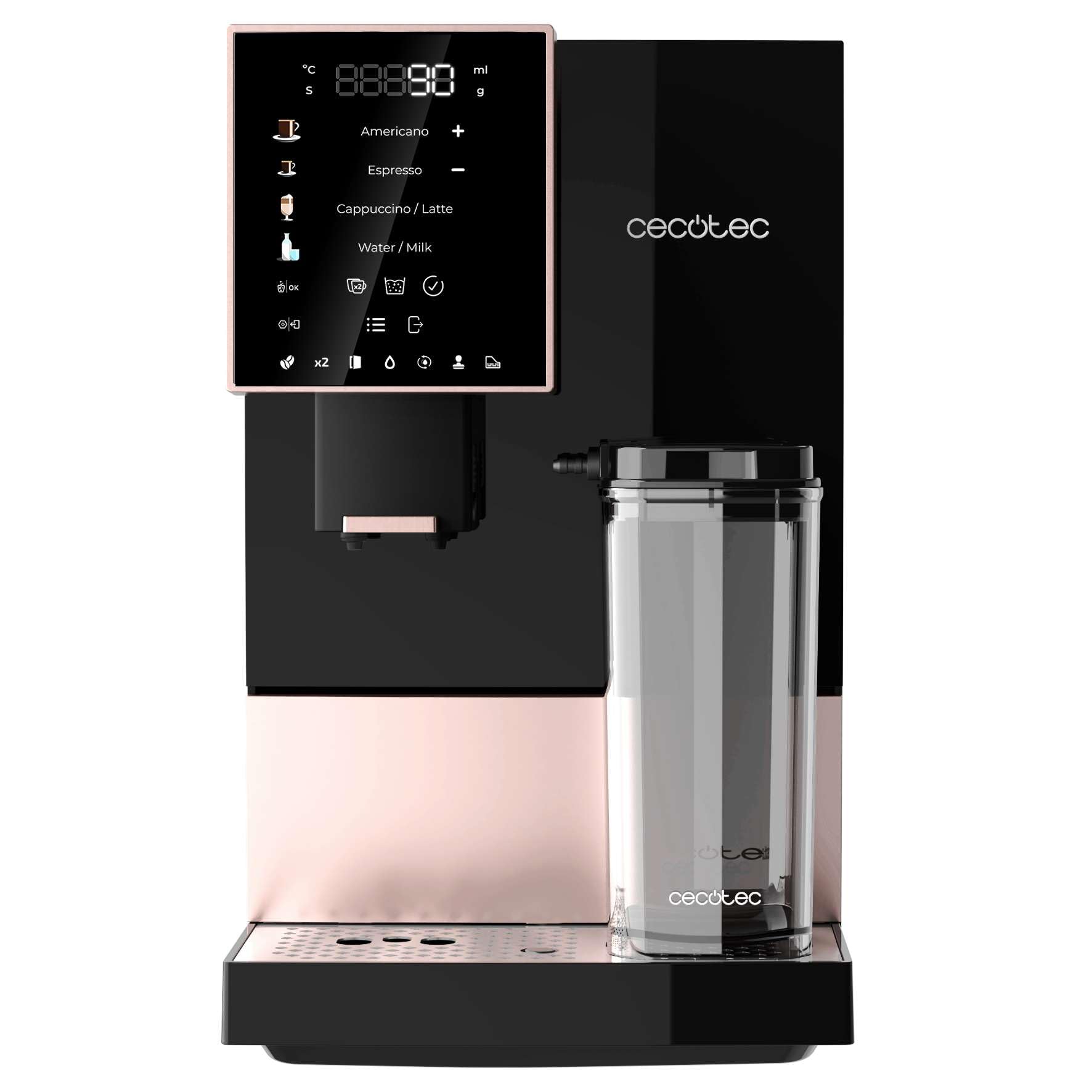 Cecotec Machine a Cafe Grain Cremmaet Compactccino Black Rose.19 barres,Thermoblock, Grains de café fraîchement moulus avec Plug&Play,Réservoir de caf