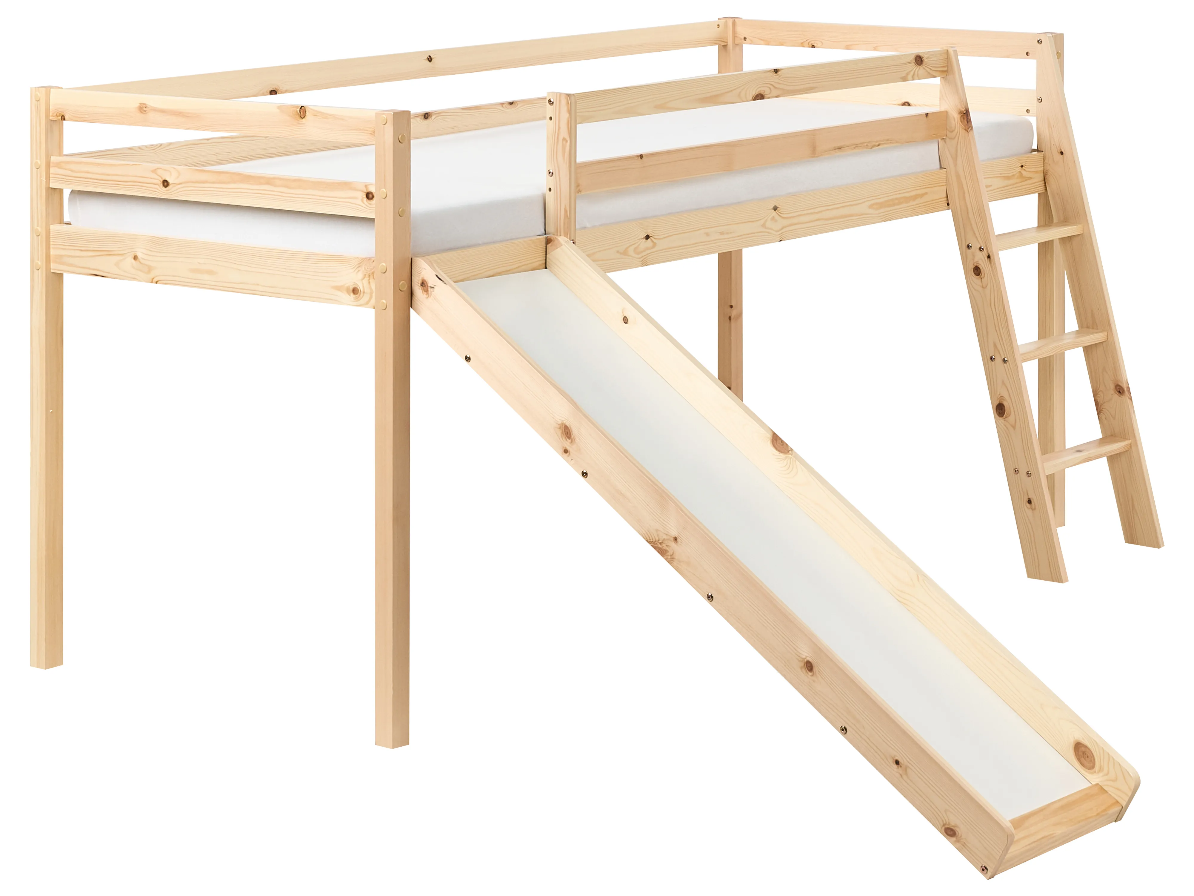 Verhoogd bed Dennenhout STAPLE 90 x 200 cm met glijbaan Lichtbruin