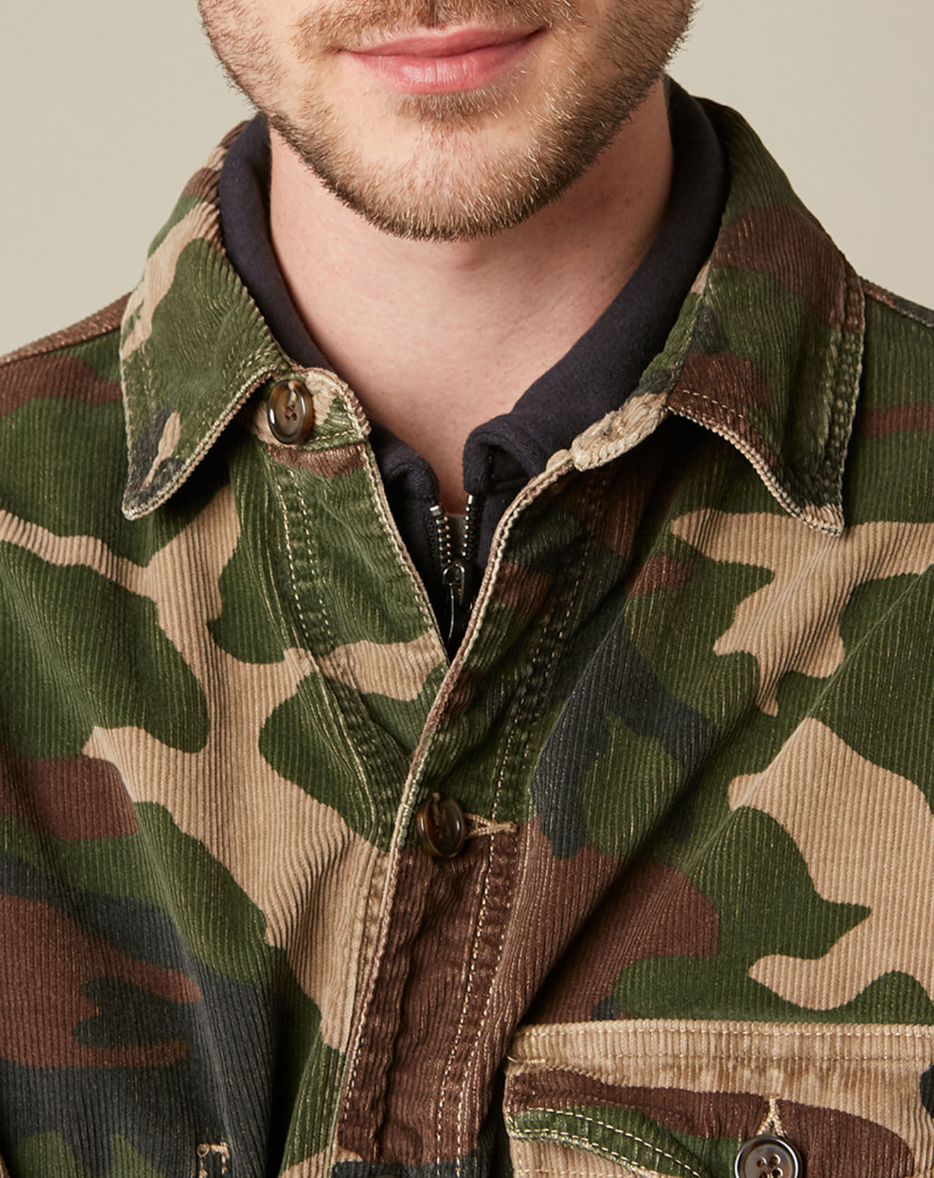 Hartford Veste en Velours côtelé Sherpa camo print marron/kaki/beige