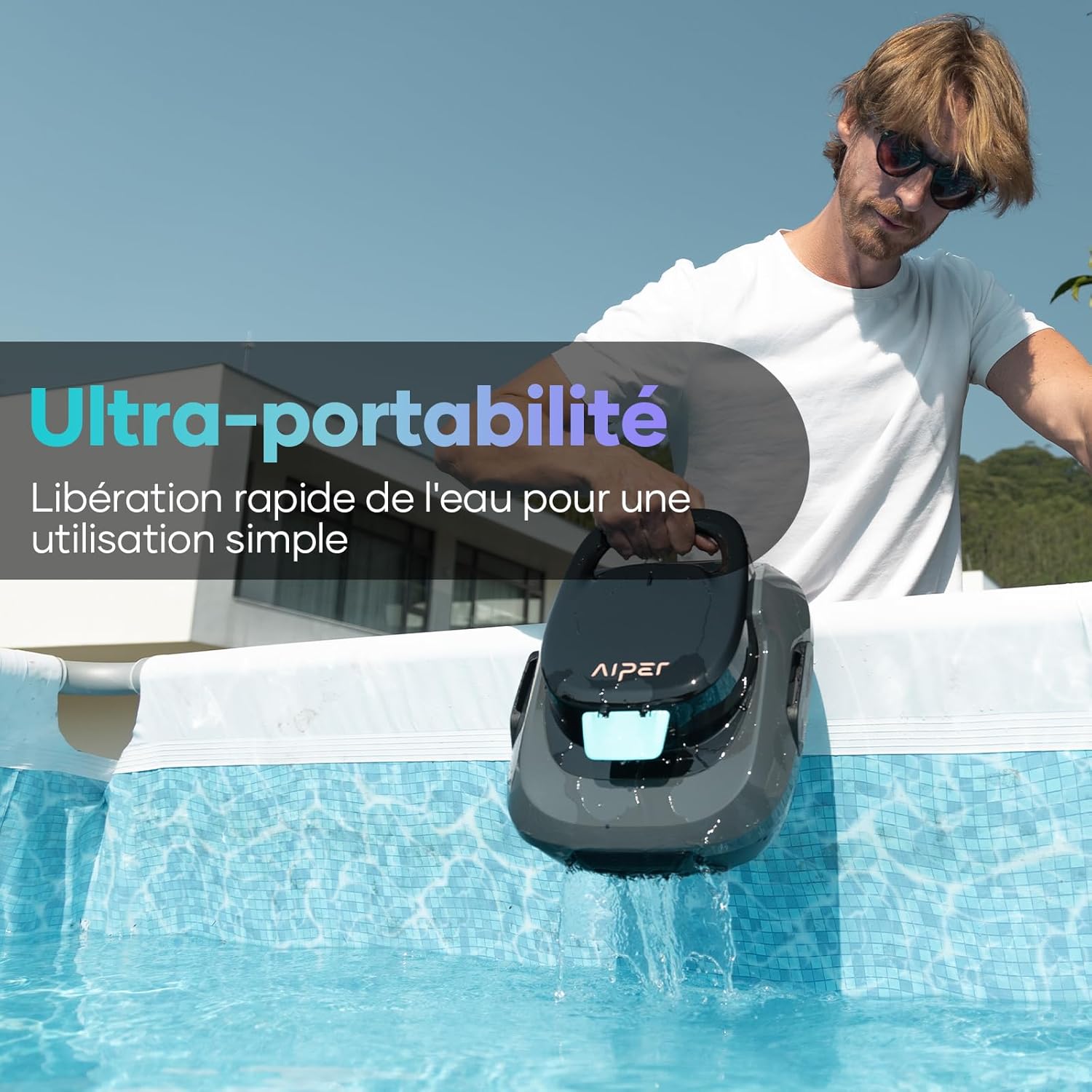 AIPER Kabelloser Poolroboter, Poolsauger Akku mit 90 Min Laufzeit, Doppelantrieb & Selbstparkfunktion, Idealer Poolreiniger für Flachbodenpools bis 80 m²
